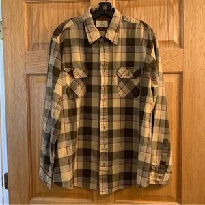 VINTAGE 70’s Sears Brown Flannel Shirt Mens XL Tall XLT Plaid Button Up Grunge